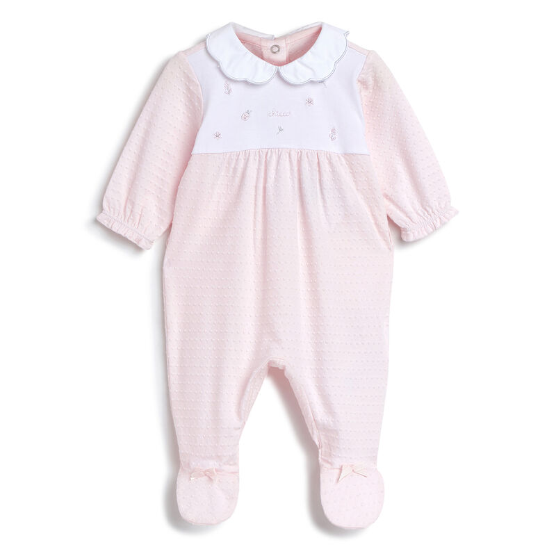 Girls Light Pink Applique Nappy Opening Babysuit image number 0